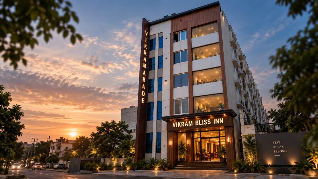 Vikram Bliss Inn Kadiri Hotel Exterior at Sunset